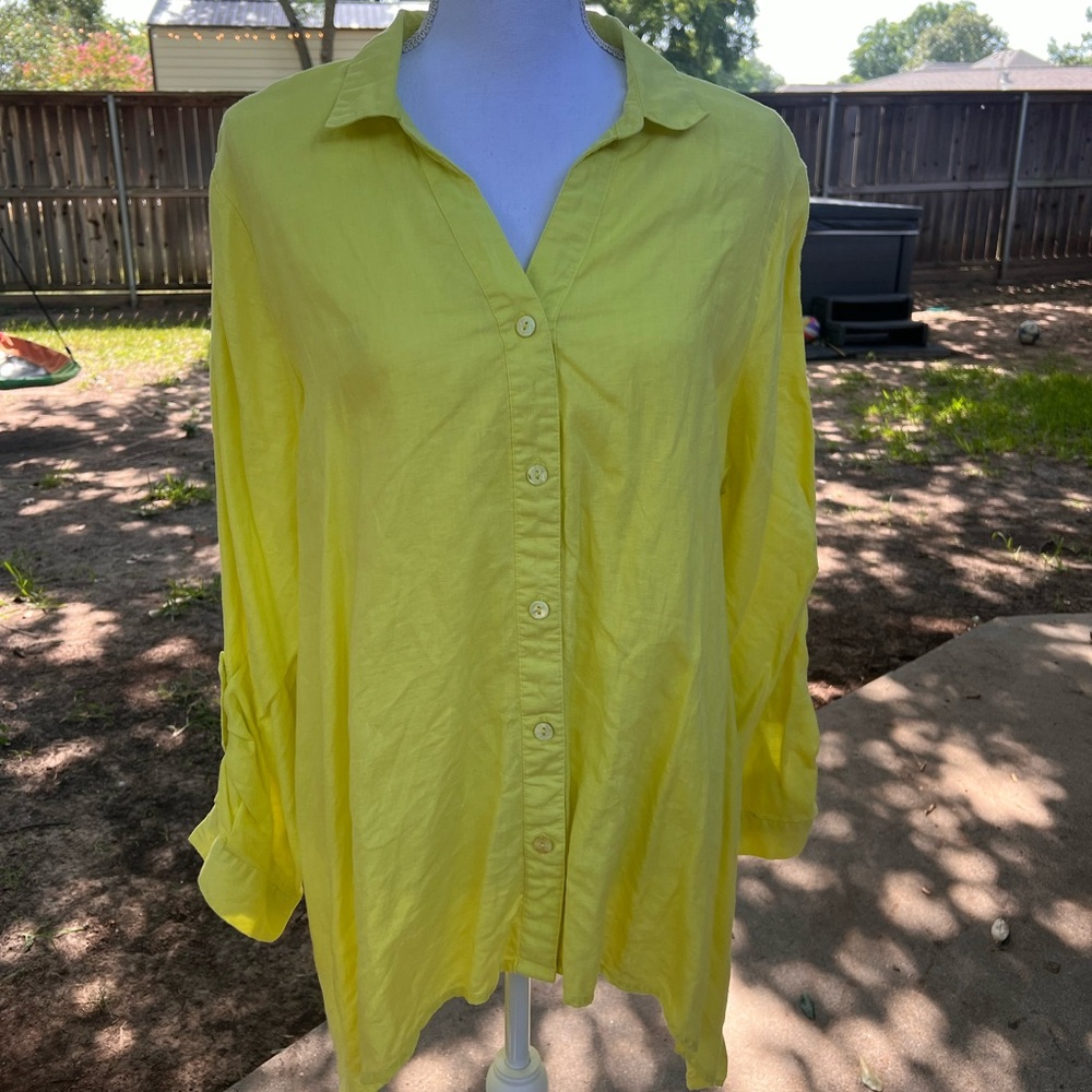 Lime/yellow blouse long sleeve  (B4) linen